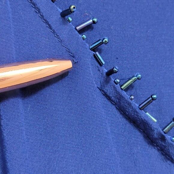 Sully Bonnelly Blue Silk Tunic 16W Asymmetric Long Fancy Beaded Hem 684 - Picture 4 of 12